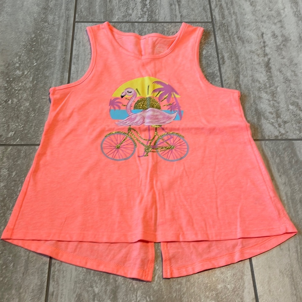 wonder nation orange round neck,sleeveless,bicycling swan tank top for girls
